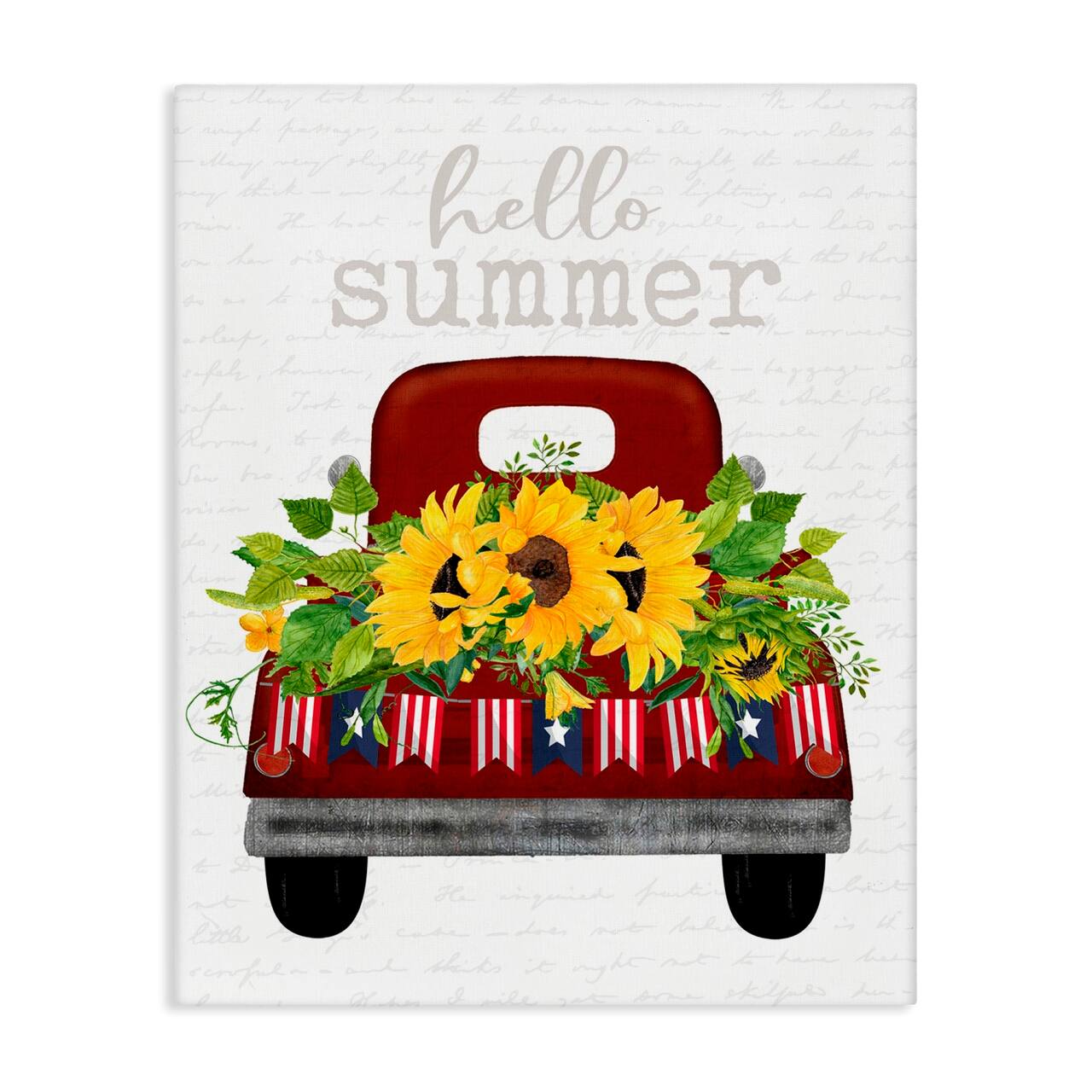 Stupell Industries Hello Summer Quote Sunflower Flower Patriotic Truck Canvas Wall Art